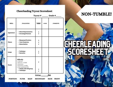 Printable Cheerleading NON-TUMBLE Tryout Scoresheet. Instant Download ...