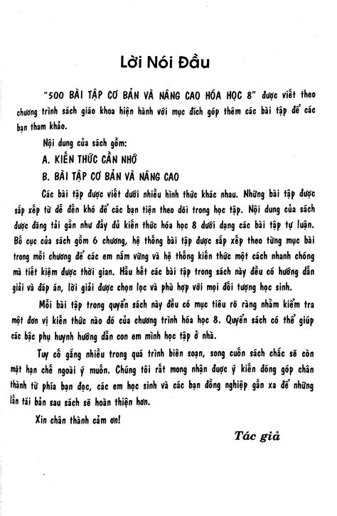 500 Bài Tập Cơ Bản Và Nâng Cao Hóa Học 8 Biên Soạn Theo Chương Trình