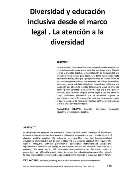 Diversidad Y Educaci N Inclusiva Desde El Marco Legal La Atenci N A