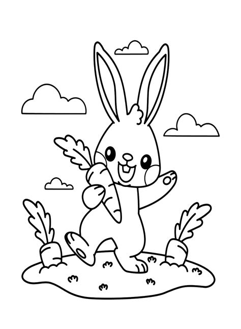 Cute Rabbit and Carrot Coloring Page PDF - Free Printable Coloring Pages