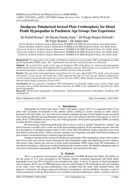 Pdf Snodgrass Tubularized Incised Plate Urethroplasty For Distal Penile Hypospadias In