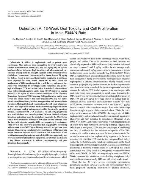 (PDF) Ochratoxin A: 13-Week Oral Toxicity and Cell Proliferation in ...