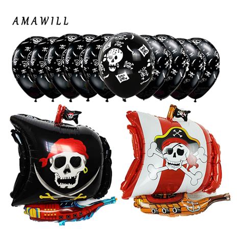 Amawill Pirate Ship 20pcs Skull Latex Balloons Helium Ballon Birthday