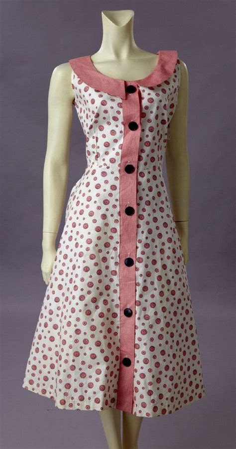 Button Front Print Dress 1950 S Vintage Outfits Vintage Fashion