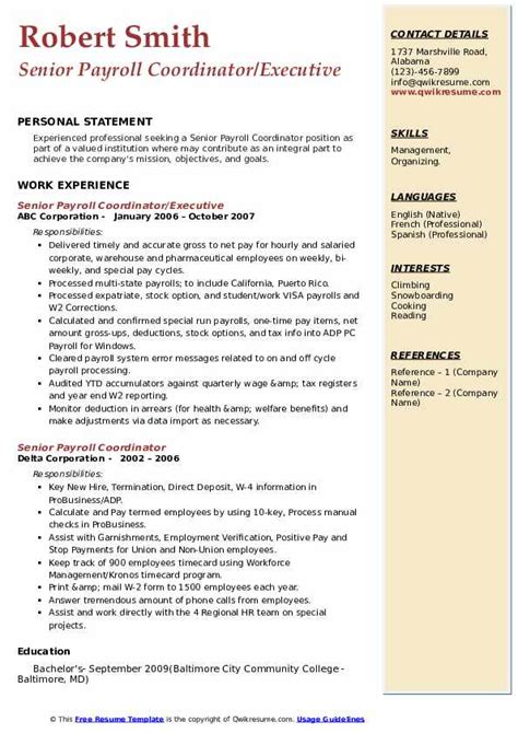 Payroll Coordinator Job Description Free Sample Example Format