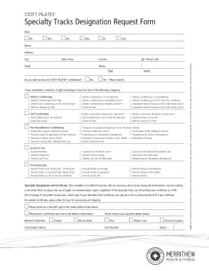 Fillable Online STOTT PILATES Specialty Tracks Designation Request Form