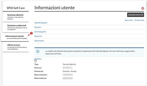 Modifica documento d identità associato a SPID ARUBA ID Personale o