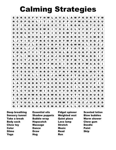 Calming Strategies Word Search Wordmint