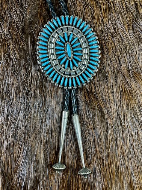 Turquoise Needlepoint Bolo Eagle