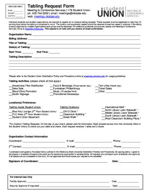 Fillable Online Meetings Okstate Tabling Request Form Fax Email Print