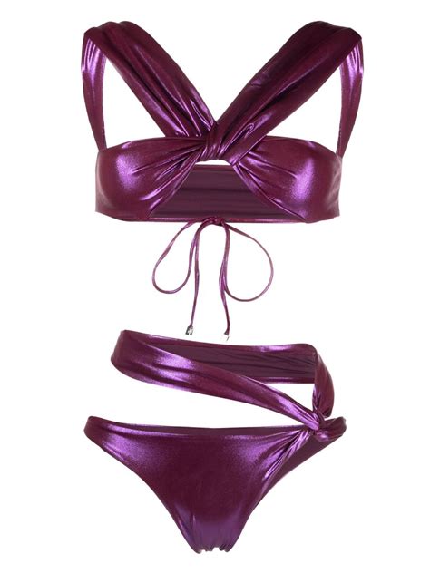 The Attico Bouganville Purple Crossed Design Metallic Bikini Browns