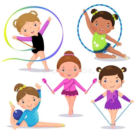 Set Of Rhythmic Gymnastics Cute Girls Stock Vector Image