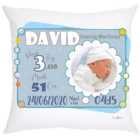 Cojín personalizado con los datos del bebe y su foto Regalito ideal