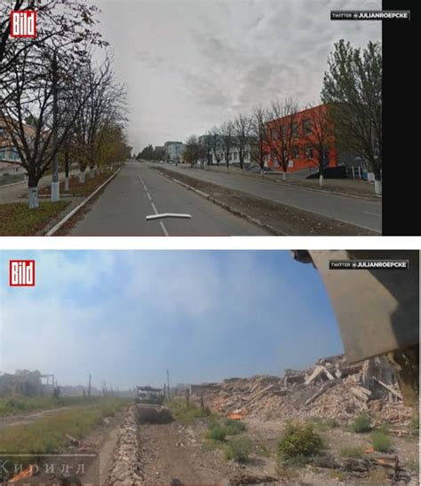 Marinka, Donetsk region before and after the russian invasion : r ...