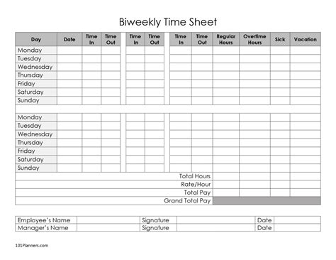 Editable Timesheet Template