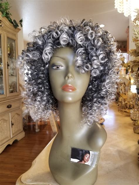 Salt And Pepper Gray Kinky Curly Wig Wi Exquisite Black Short Etsy