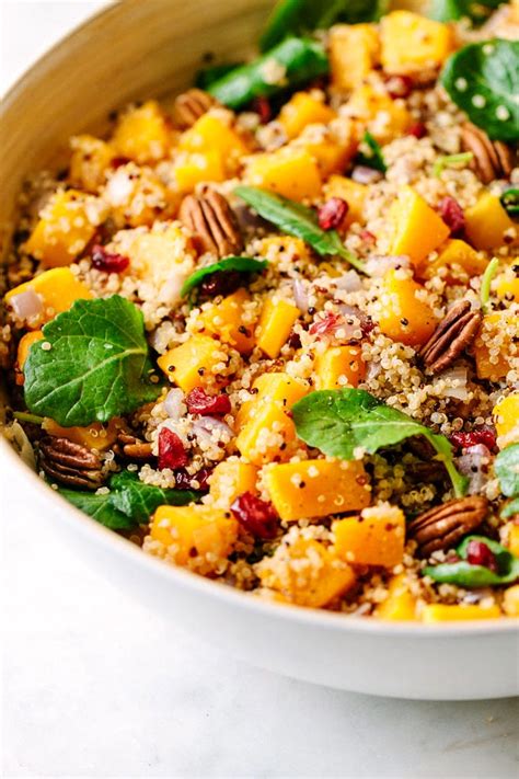 Autumn Butternut Squash And Quinoa Salad Recipe With Pecans And Cranberries