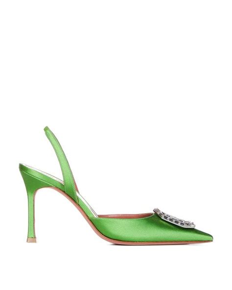 Amina Muaddi Camelia Satin Slingback Pumps In Green Lyst