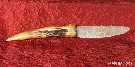 Prehistory Flint Knife With Horn Handle Via Temporis Repro