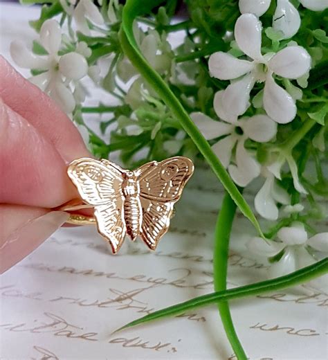 Gold Butterfly Ring Dainty Gold Ring Gold Stackable Ring Etsy