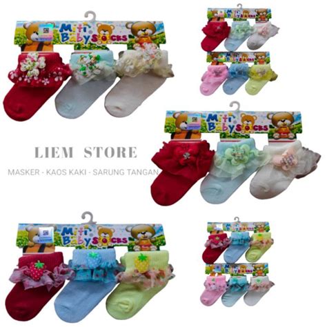 Jual TERMURAH Kaos Kaki Baby Renda Isi 3 Pasang Kaos Kaki Baby