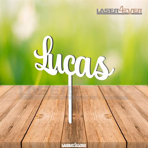 Topo de Bolo Madeira Nome Lucas Laser4ever Corte e Gravação a Laser