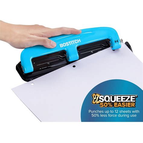 Bostitch EZ Squeeze 12 Three Hole Punch Desktop Hole Punches Amax Inc