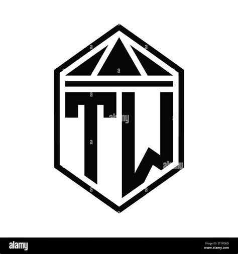 Tw Letter Logo Monogram Simple Hexagon Shield Shape With Triangle Crown