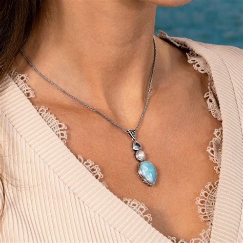 Vintage Necklace In Sterling Silver And Larimar By Marahlago