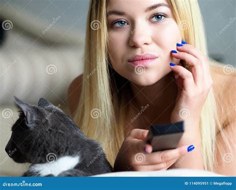 Beautiful Blonde Woman Wake Up Early Morning Stock Image Image Of Leisure Home 114095951