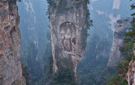 Hallelujah Mountains, China. Note carving in the rock. | Places to see ...