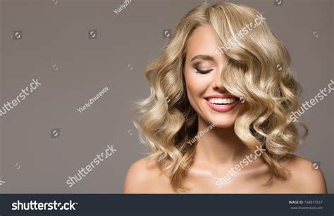 Blonde Woman Curly Beautiful Hair Smiling Stock Photo 748817557 | Shutterstock