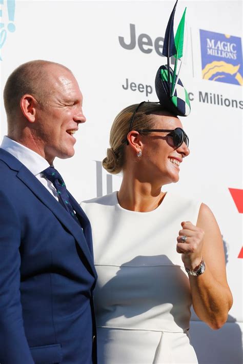 Zara Tindall Twins With Husband Mike In Striped Dress With Belted Waistline Hello