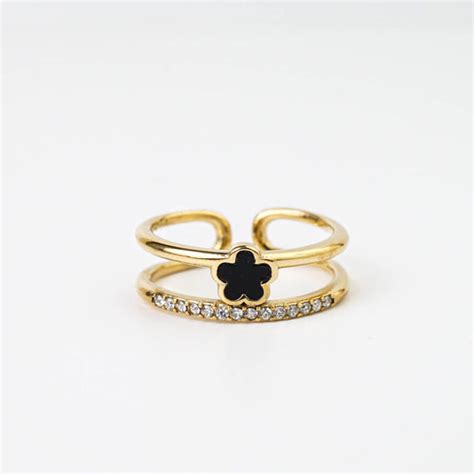 Double Layer Black Clover Ring Lynott Jewellery