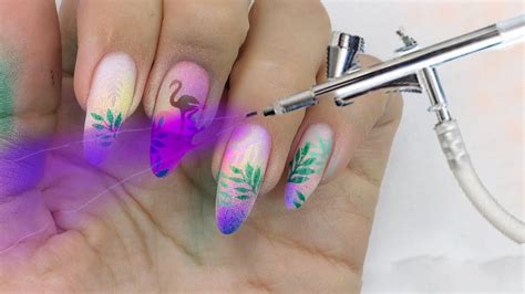 Full Nails Art Using AIRBRUSH ONLY Tropical Vibes Nail Design YouTube