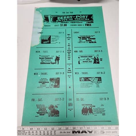 Original Drive In Movie Poster 1972 Derby Vermont Usa Green