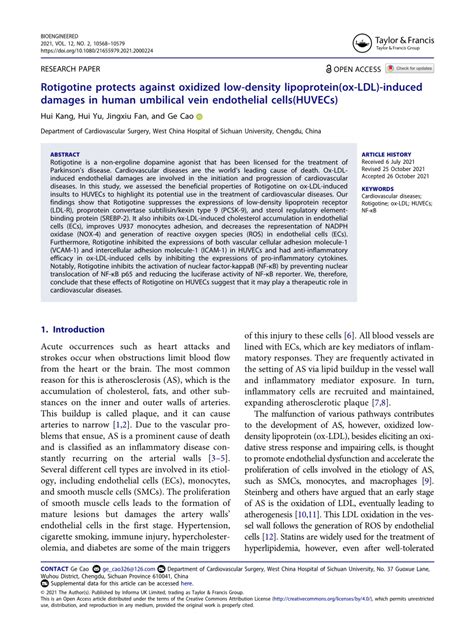 PDF Rotigotine Protects Against Oxidized Low Density Lipoprotein Ox