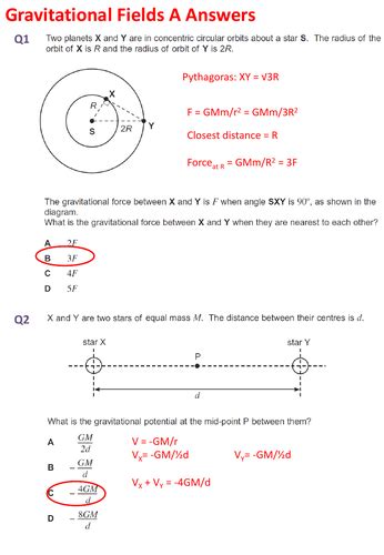 gravitational fields multiple choice solutions  level physics