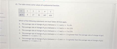 Solved 45 The Table Shows Some Values Of A Polynomial Chegg