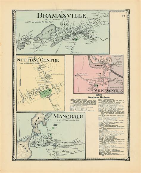 Villages of SUTTON, Massachusetts 1875 Map