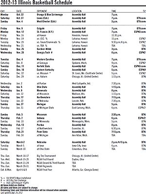 2012-13 Illinois basketball schedule with times & TV