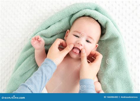 Baby Face Massage Background Mother Gently Stroking Baby Boy Face With