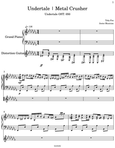 Undertale Metal Crusher Sheet Music For Piano Distortion Guitar