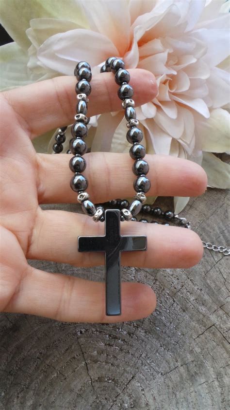 Mens Cross Necklace Mens Beaded Cross Necklace Mens Etsy