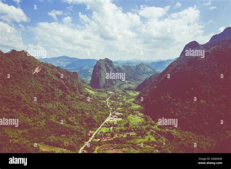 Aerial View Of Mountains In Nong Khiaw North Laos Southeast Asia