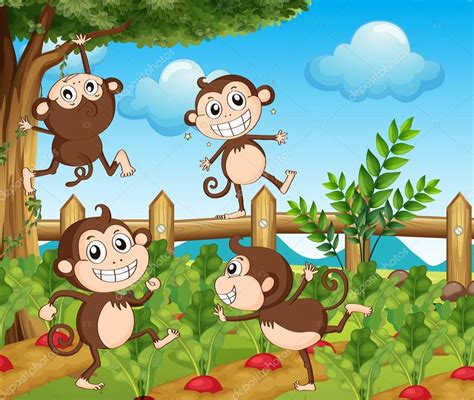 Four monkeys in the vegetable garden Stock Vector by ©interactimages ...