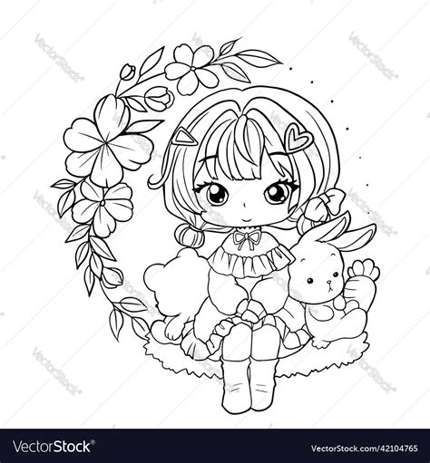 Coloring Page Princess Kawaii Style Cute Anime Vector Image