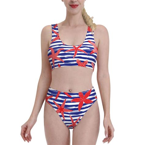 Bixox Sea Stars Pattern Two Piece Sports Bikini With U Shaped Top And