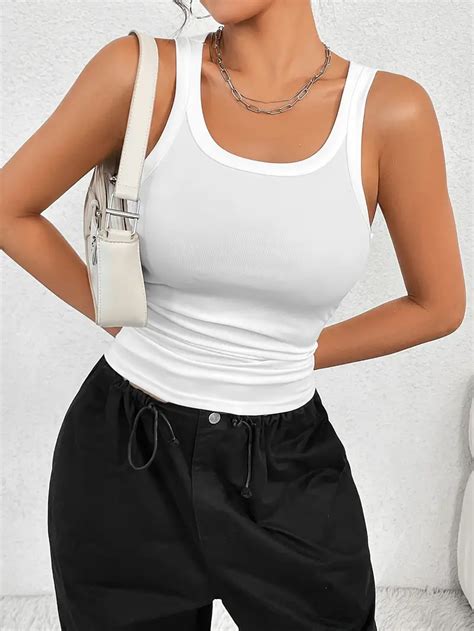 Solid Color Crew Neck Tank Top Casual Sleeveless Tank Top For Summer