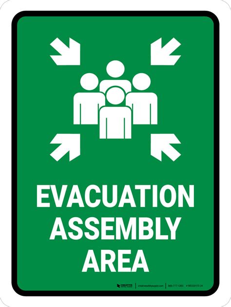 Evacuation Assembly Area Green Portrait Wall Sign